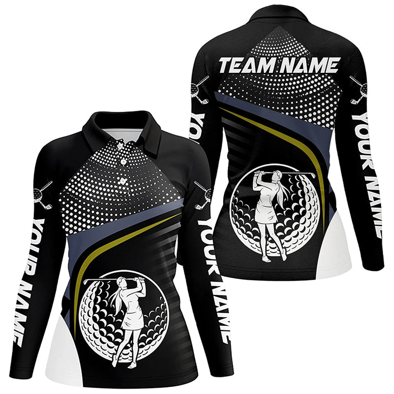 Black and White Golf ball custom Womens golf polo shirts, golf attire for ladies NQS8173