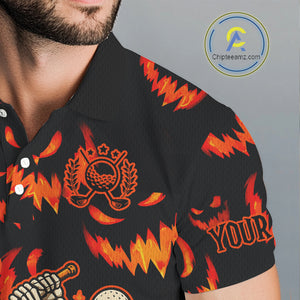 Orange and Black Halloween Pattern Funny Skull Golf polo shirt for men Custom Halloween Mens golf top NQS10352