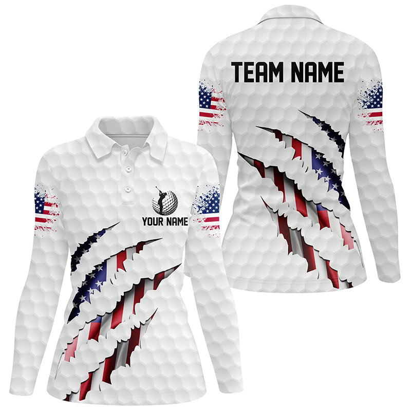 Personalized American Flag Women golf polo shirts, Custom Patriotic Golf Team Shirts For Women NQS8392
