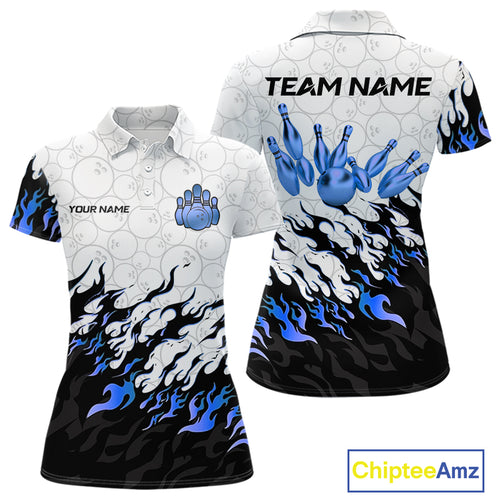 Black and White Camo Bowling Shirts For Women Custom Bowling Team League Jerseys | Blue NQS10561