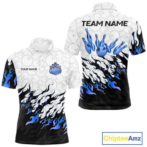Black and White Camo Bowling Shirts For Men Custom Bowling Team League Jerseys | Blue NQS10561