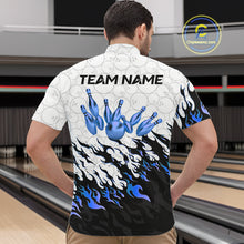 Load image into Gallery viewer, Black and White Camo Bowling Shirts For Men Custom Bowling Team League Jerseys | Blue NQS10561