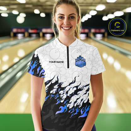 Black and White Camo Bowling Shirts For Women Custom Bowling Team League Jerseys | Blue NQS10561