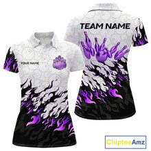 Load image into Gallery viewer, Black and White Camo Bowling Shirts For Women Custom Bowling Team League Jerseys | Purple NQS10562