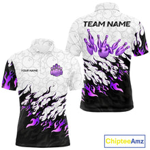 Load image into Gallery viewer, Black and White Camo Bowling Shirts For Men Custom Bowling Team League Jerseys | Purple NQS10562