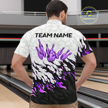 Load image into Gallery viewer, Black and White Camo Bowling Shirts For Men Custom Bowling Team League Jerseys | Purple NQS10562