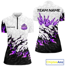 Load image into Gallery viewer, Black and White Camo Bowling Shirts For Women Custom Bowling Team League Jerseys | Purple NQS10562