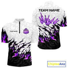 Load image into Gallery viewer, Black and White Camo Bowling Shirts For Men Custom Bowling Team League Jerseys | Purple NQS10562