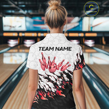 Load image into Gallery viewer, Black and White Camo Bowling Shirts For Women Custom Bowling Team League Jerseys | Red NQS10563