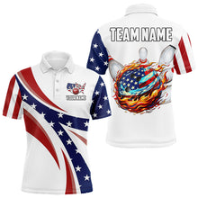 Load image into Gallery viewer, American Flag Flame Bowling Ball Pins Mens bowling shirts Personalized Patriotic Bowling Team Shirts NQS9086