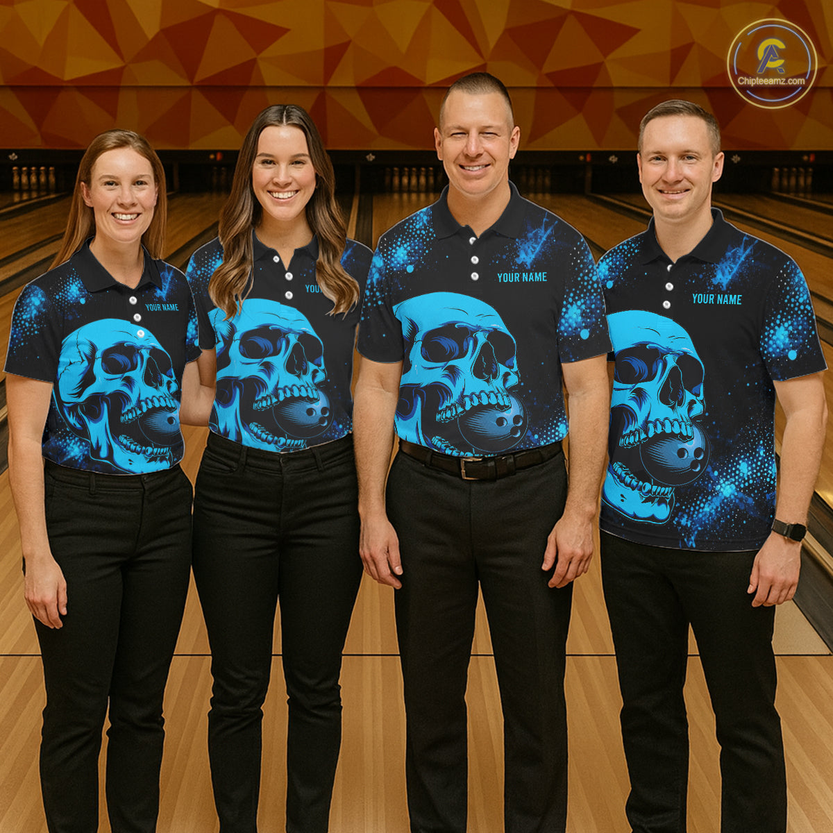 Black and Blue Skull bowling shirts for men Custom Skull team bowling shirts uniforms, bowling outfit NQS11573