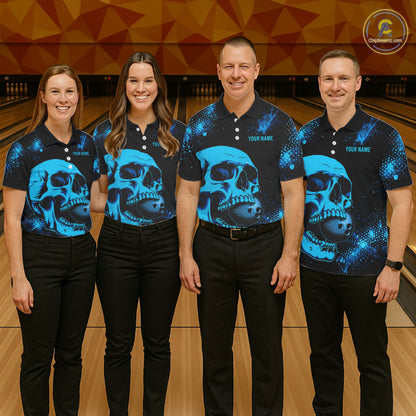 Black and Blue Skull bowling shirts for men Custom Skull team bowling shirts uniforms, bowling outfit NQS11573