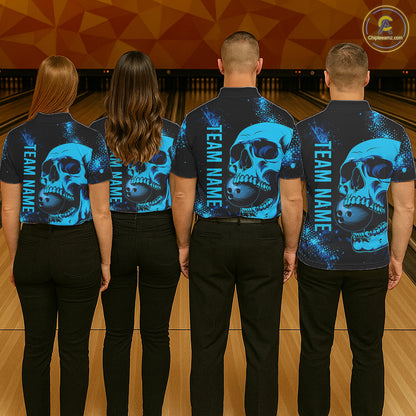Black and Blue Skull bowling shirts for men Custom Skull team bowling shirts uniforms, bowling outfit NQS11573