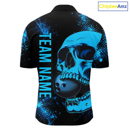 Black and Blue Skull bowling shirts for men Custom Skull team bowling shirts uniforms, bowling outfit NQS11573