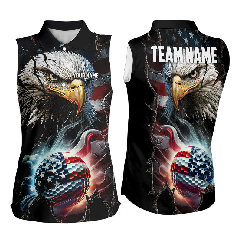 Personalized Eagle American flag Golf Sleeveless Polo Shirts For Women Custom Patriotic Golf attire NQS9620