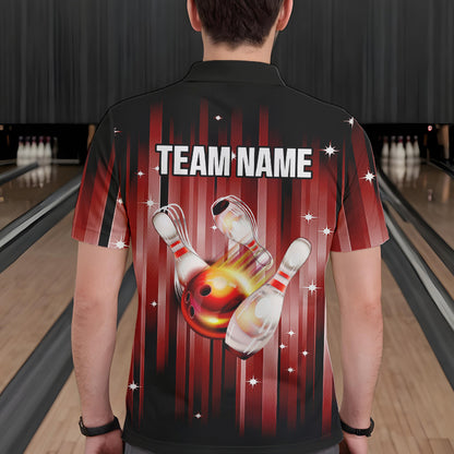 Custom Black and Red Bowling Polo, Quarter Zip Shirts for Men, Bowling Team Shirts Uniform NQS9621