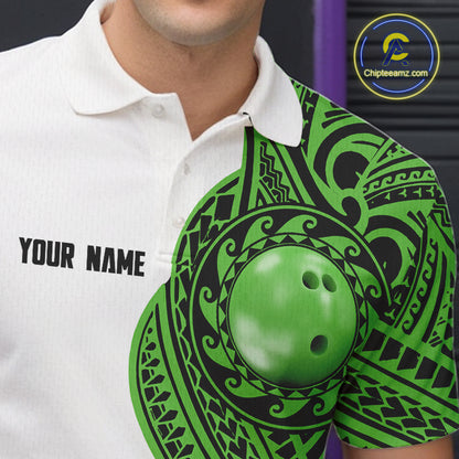 Green and White Tribal pattern Mens Bowling Shirts Custom Bowling outfit men Team bowling jersey NQS9812