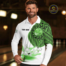 Load image into Gallery viewer, Green and White Tribal pattern Mens Bowling Shirts Custom Bowling outfit men Team bowling jersey NQS9812