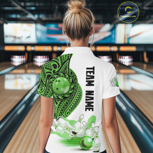 Load image into Gallery viewer, Green and White Tribal pattern Women Bowling Shirts Custom Bowling outfit ladies Team bowling jersey NQS9812