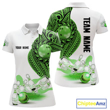 Load image into Gallery viewer, Green and White Tribal pattern Women Bowling Shirts Custom Bowling outfit ladies Team bowling jersey NQS9812