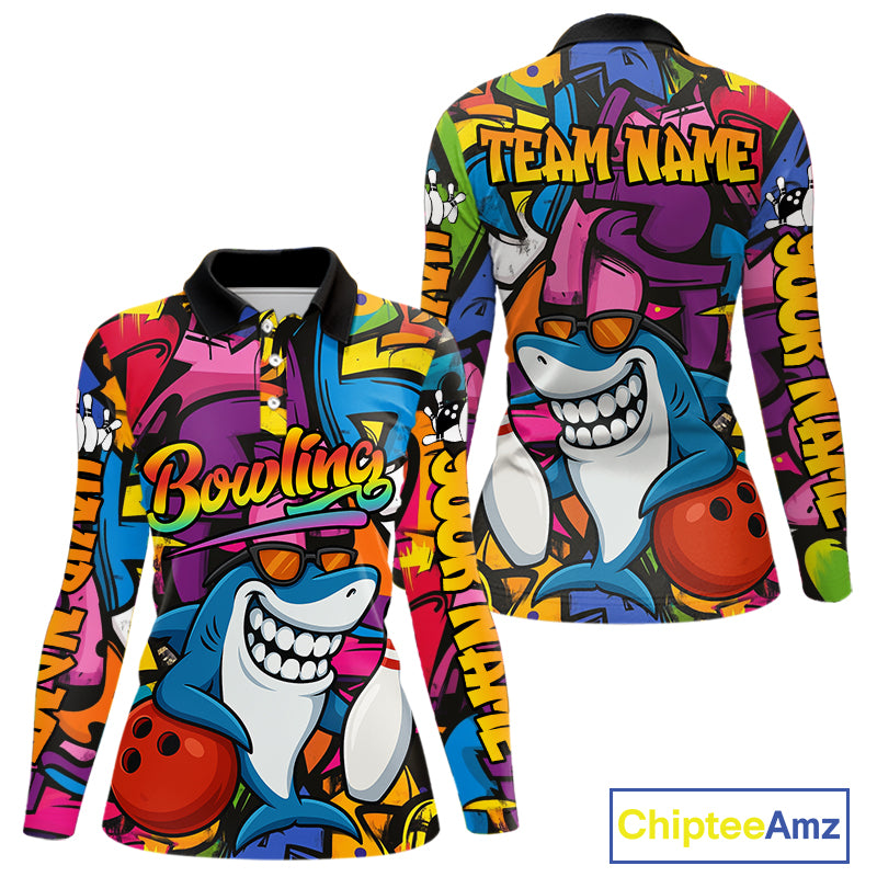 Funny Shark Bowling Shirts For Women Custom Colorful Shark Bowling outfit, Team Bowling Jersey NQS9815