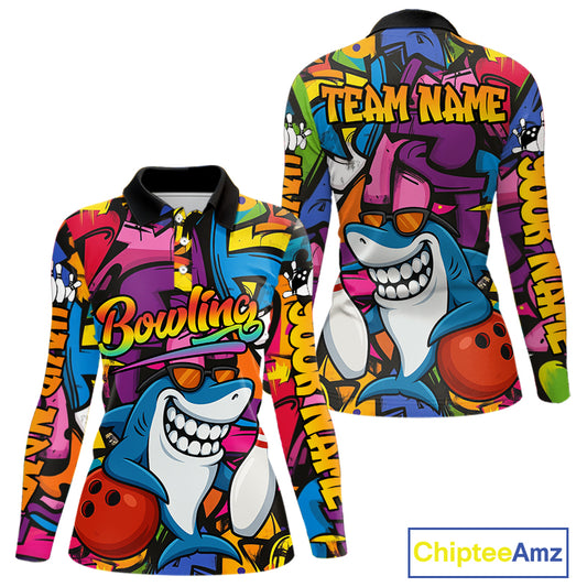 Funny Shark Bowling Shirts For Women Custom Colorful Shark Bowling outfit, Team Bowling Jersey NQS9815