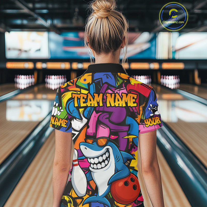 Funny Shark Bowling Shirts For Women Custom Colorful Shark Bowling outfit, Team Bowling Jersey NQS9815