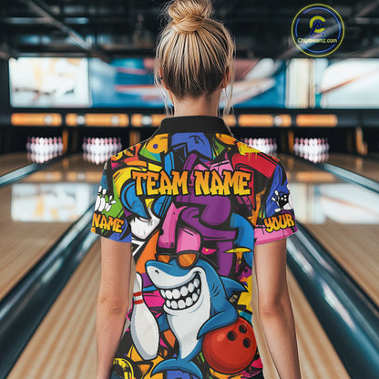 Funny Shark Bowling Shirts For Women Custom Colorful Shark Bowling outfit, Team Bowling Jersey NQS9815