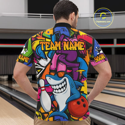 Funny Shark Bowling Shirts For Men Custom Colorful Shark Bowling outfit, Team Bowling Jersey NQS9815