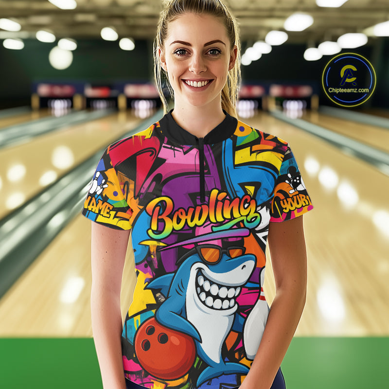 Funny Shark Bowling Shirts For Women Custom Colorful Shark Bowling outfit, Team Bowling Jersey NQS9815