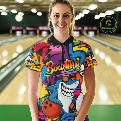 Funny Shark Bowling Shirts For Women Custom Colorful Shark Bowling outfit, Team Bowling Jersey NQS9815