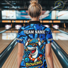 Load image into Gallery viewer, Funny Blue Camo Shark Women Bowling Polo, Quarter Zip Shirts Custom Team Shark Bowling Outfit Jersey NQS9816