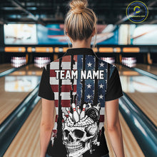 Load image into Gallery viewer, Vintage American Flag retro skull bowling shirts for Women Custom patriotic Bowling Team Outfit NQS10048