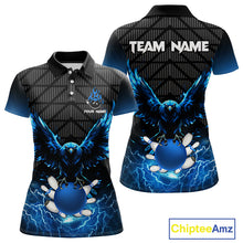 Load image into Gallery viewer, Women bowling shirts Custom blue lightning thunder Eagle Bowling Team Jersey, gift for team Bowlers NQS10049