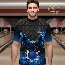 Load image into Gallery viewer, Mens bowling shirts Custom blue lightning thunder Eagle Bowling Team Jersey, gift for team Bowlers NQS10049