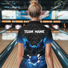 Load image into Gallery viewer, Women bowling shirts Custom blue lightning thunder Eagle Bowling Team Jersey, gift for team Bowlers NQS10049