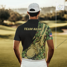 Load image into Gallery viewer, Mens Golf polo shirts flame golf ball Custom green camo Golf attire For Mens, personalized golf gifts NQS10052