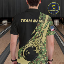 Load image into Gallery viewer, Mens bowling polo, quarter zip shirts Custom green camo bowling team jerseys, gift for team Bowlers NQS10053