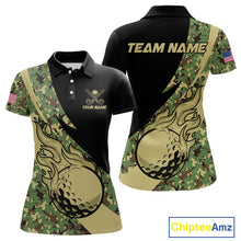 Load image into Gallery viewer, Women Golf polo shirt flame golf ball Custom green camo ladies Golf attire, personalized golf gifts NQS10052