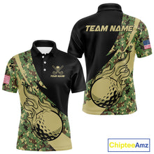 Load image into Gallery viewer, Mens Golf polo shirts flame golf ball Custom green camo Golf attire For Mens, personalized golf gifts NQS10052