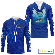 Load image into Gallery viewer, Blue Sea Camo Tuna fishing shirts custom name saltwater Tuna fishing sun protection fishing apparel NQS10054