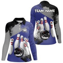 Load image into Gallery viewer, Blue Retro Bowling Shirt For Women Custom Funny Bowling Jersey Team League Bowling Polo, 1/4 Zip Shirt NQS8398