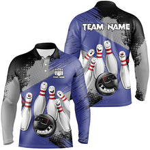 Load image into Gallery viewer, Blue Retro Bowling Shirt For Men Custom Funny Bowling Jersey Team League Bowling Polo, 1/4 Zip Shirt NQS8398