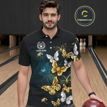 Load image into Gallery viewer, Custom Gold Butterflies Bowling Shirts For Men, Personalized Team Bowling Polo &amp; Quarter-Zip Shirts NQS10577