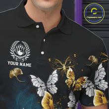 Load image into Gallery viewer, Custom Gold Butterflies Bowling Shirts For Men, Personalized Team Bowling Polo &amp; Quarter-Zip Shirts NQS10577