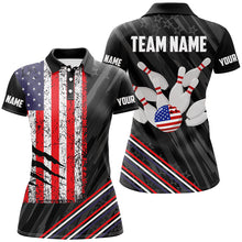 Load image into Gallery viewer, Personalized Black Camo American Flag Bowling Team Shirt For Women, Patriotic Bowling Gift For Bowlers NQS8611