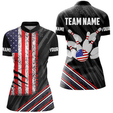 Load image into Gallery viewer, Personalized Black Camo American Flag Bowling Team Shirt For Women, Patriotic Bowling Gift For Bowlers NQS8611
