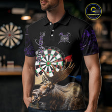 Load image into Gallery viewer, Personalized Black and Purple Camo Moose Darts Shirts For Men Custom Darts Team Jerseys NQS10976