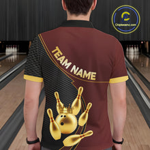 Load image into Gallery viewer, Red and Gold Bowling shirts for men Custom Team Bowling Polo, 1/4 zip Shirt bowlers Outfit NQS10973