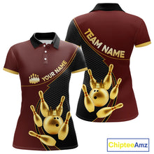 Load image into Gallery viewer, Red and Gold Bowling shirts for Women Custom Team Bowling Polo, 1/4 zip Shirt bowlers Outfit NQS10973